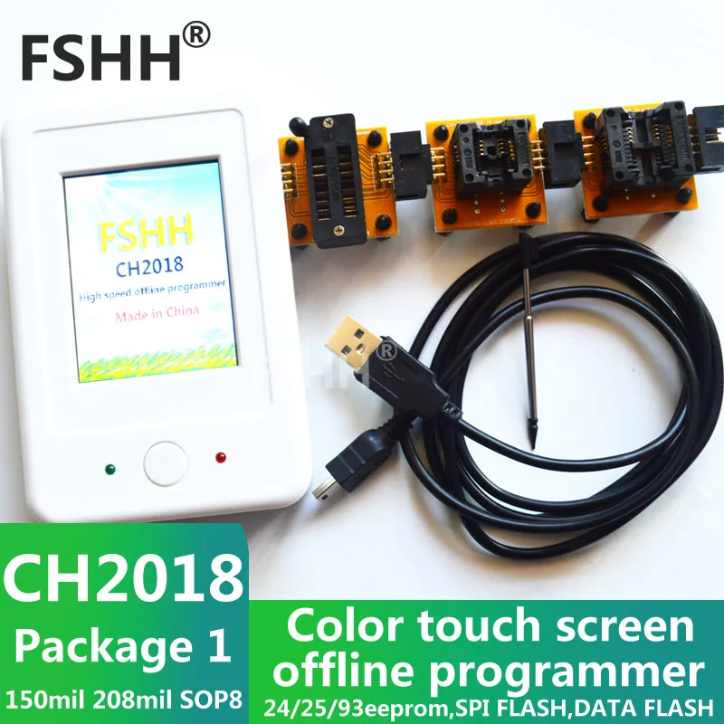 Офлайн программатор CH2018 с цветным экраном SPI 24/25/93EEPROM DATA FLASH адаптером розетки 150