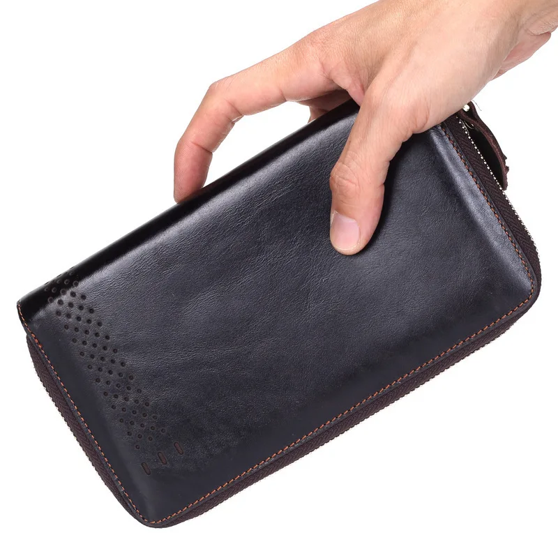 

Vintage Genuine Cowhide Long Men Wallet Hand Clutch Male Leather Purse Business Man Package Card-holder PR079005