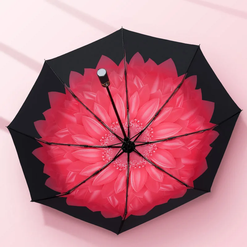 Только Jime Flowers, автоматический зонт, модный, три складывания, черное покрытие, дождь и солнце, двойное использование, анти-УФ, женские зонты - Цвет: 3
