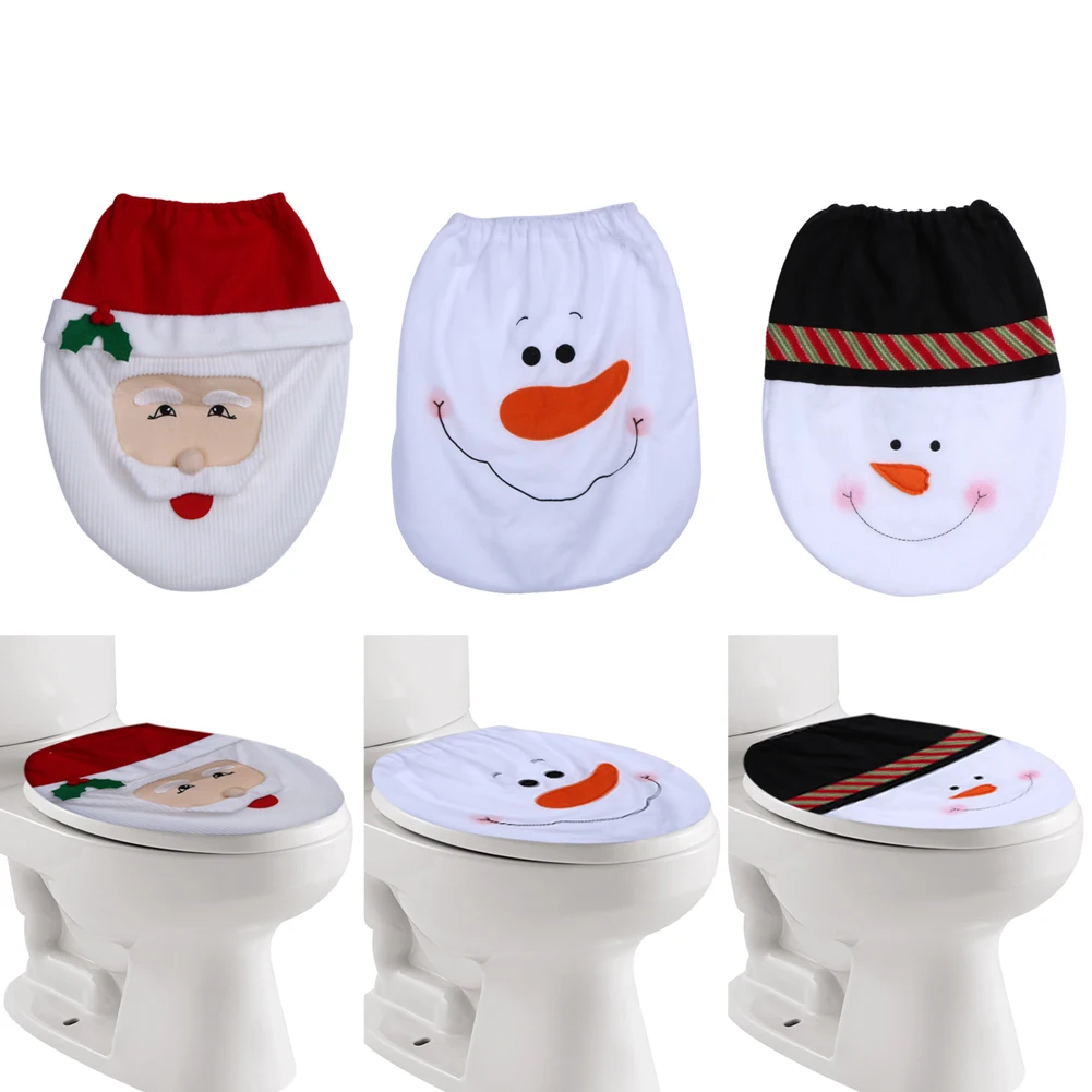1 Pcs 3 Style Happy Snowman Christmas Bathroom Set Toilet Seat Cover Rug Xmas Decoration Year
