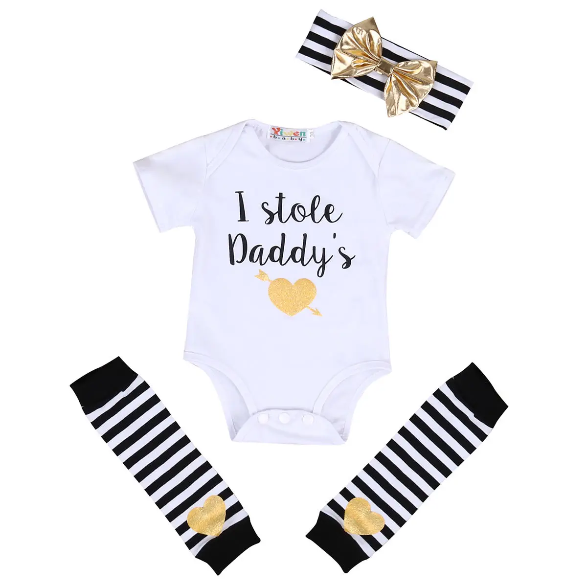 

4PCS Set Newborn Baby Clothes 2017 Summer Short Sleeve I Stole Daddy's Heart Baby Romper Jumpsuit Outfit Bebek Giyim Clothing