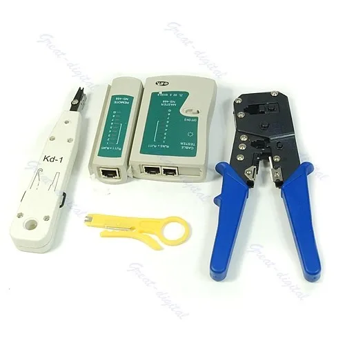 Новый RJ45 RJ11 Cat5 Network Tool Kit Кабельный тестер обжатия LAN + удар Подпушка влияние