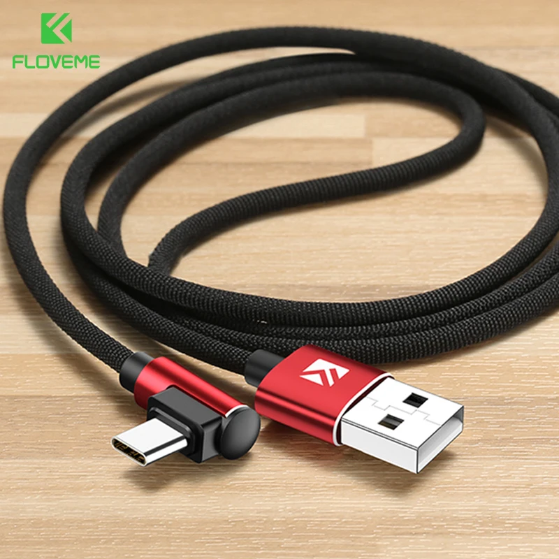 

FLOVEME 90 Degree USB Type C Cable for Xiaomi Pocophone f1 2.4A 1m Fast Charging Cable Data Sync Phone Charger Type-C Cable Cord