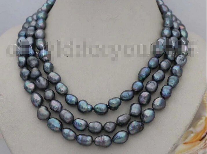 

Free shipping >>>>>>3rows 17-18-19" Genuine Natural Black Baroque Pearl Necklace #f1916!