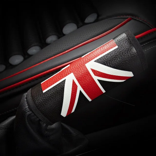 Задний автомобильный Стильный кожаный чехол в британском рисовом вымпеле для ручного тормоза, наборы для Mazda Fiat Chevrolet peugeot Audi Ford, аксессуары - Название цвета: Black-Red