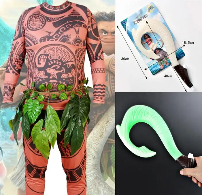 Мауи костюмы для косплея детский топ брюки парик игрушка Блестящий вокальный крючок Хэллоуин Косплей костюмы Моана Cos Carnaval Disguisement - Цвет: hookoutfitset