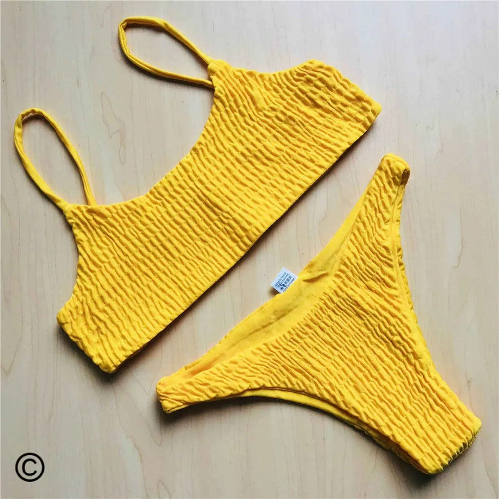

New 14 Colors Sexy Wrinkled Bikini 2019 Female Swimsuit Women Swimwear Two-pieces Bikini set Bather Bathing Suit Swim Lady V713