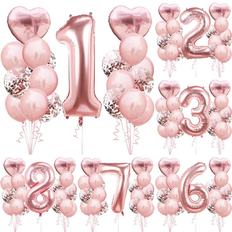 

1 Set Rose Gold Helium Ballons Birthday Party Decor 40'' Number 12'' Latex Confetti Balloons Kids Adult's Birthday Party Decor