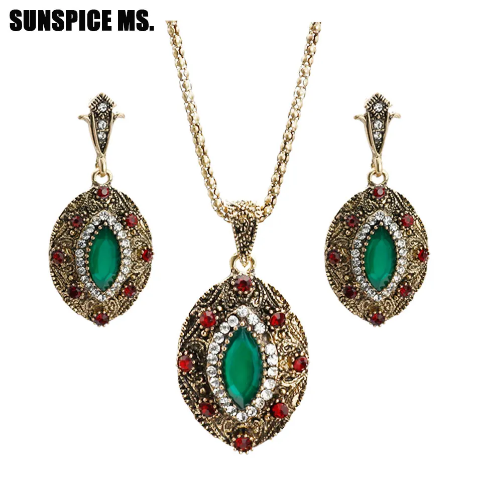 

Indian Unique Bronze Oval Jewelry Sets For Women Resin Relief Flower Drop Earring Pendant Necklace Turkish Ethnic Wedding Bijoux