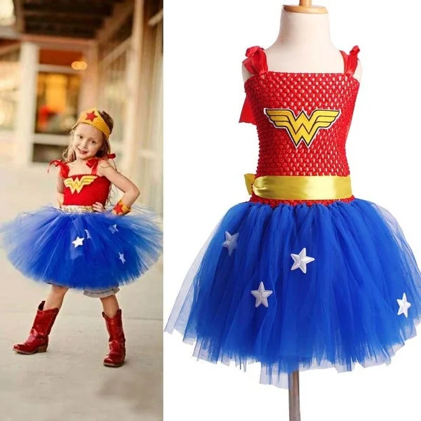 

Superhero Costume Girls Tutu Dress Wonder Woman Cosplay Photo Props Dress Halloween Birthday Gift Carnival Party Fancy Dress