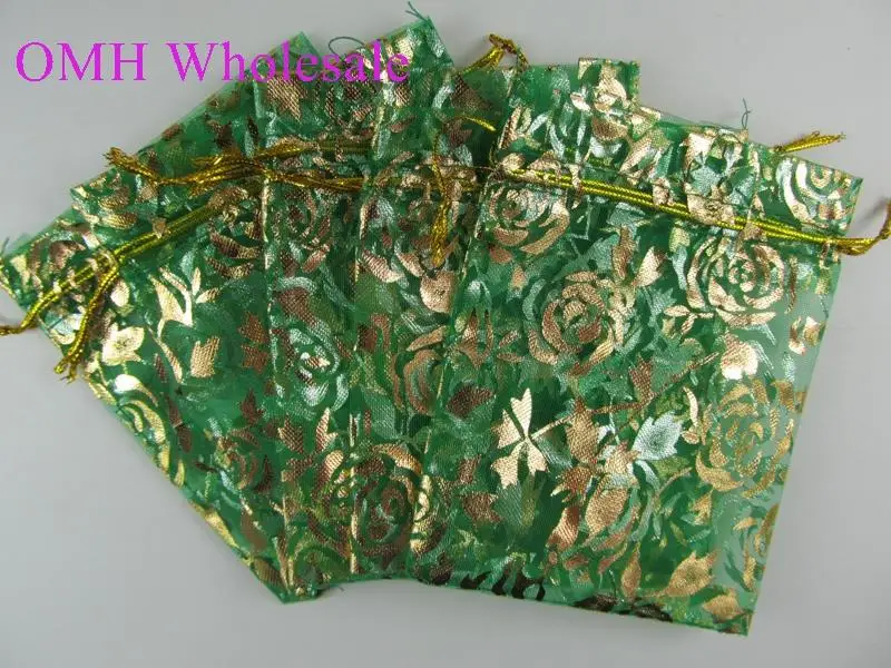 OMH 50 шт. розы «любящее сердце» Смешанные 20 цветов на выбор в красивом китайском вуаль подарочные пакеты 12x10 см ювелирные изделия - Цвет: Зеленый