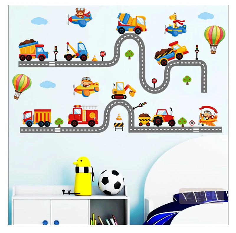 2 Highway комплект с мультипликационным принтом «машинки», наклейки на стену для маленьких детей детская игровая комната для Спальня домашний декор Настенная роспись ПВХ наклейки