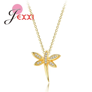 

Creative Generous Classic Eternity 24K Gold Regular Small Cubic Zirconia Dragonfly Style Female Necklaces Free Shipping