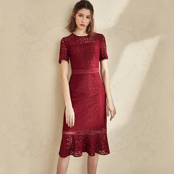 

Elegant Lace Dress High Quality Slim Bodycon Ruffle Vintage Plus Size Short Sleeve 2020 New Arrival Office Lady Dress Vestidos