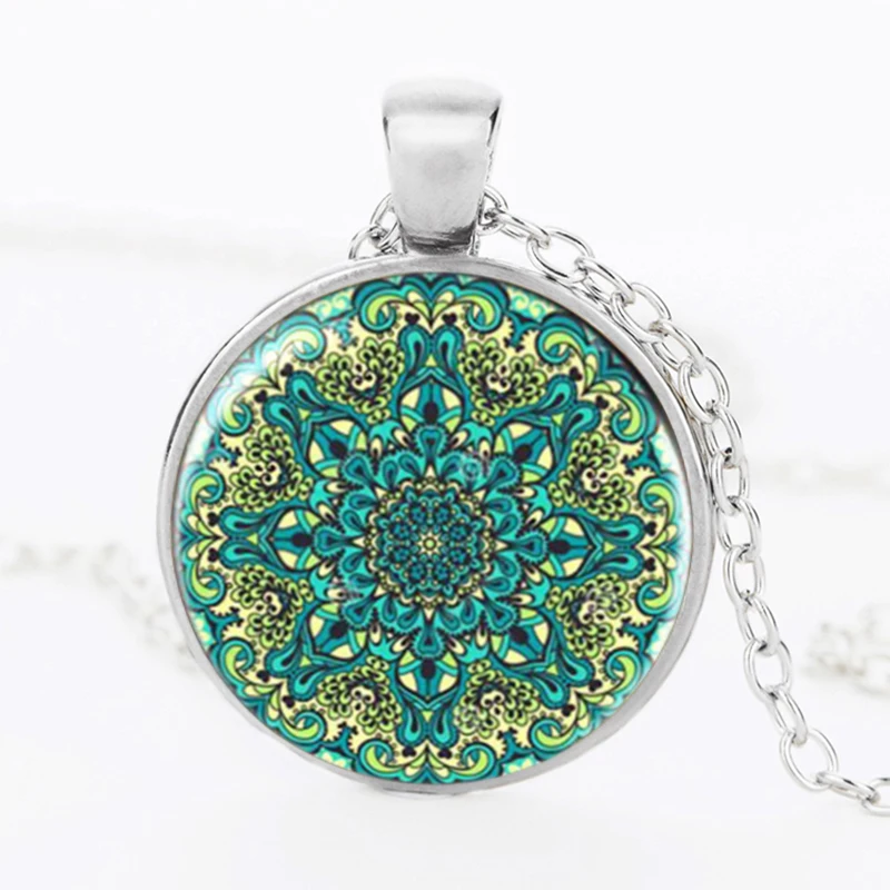SUTEYI Vintage Henna Yoga Women Necklace Handmade Glass Pendant Bloom Mandala Lotus Necklaces Om Symbol Buddhism India Jewelry