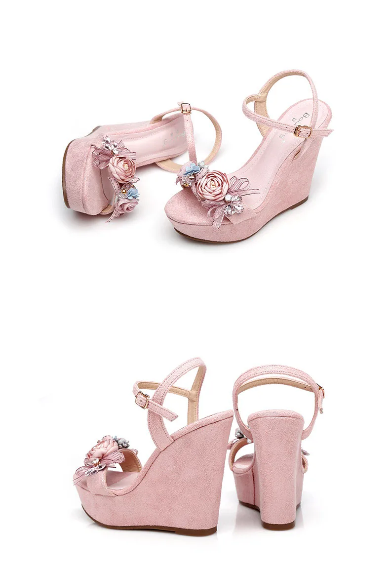 28_2019 Summer New Elegant Fashion High Heel Wedges Sandals Small Size Female Pink White Peep Toe Wedding Shoes