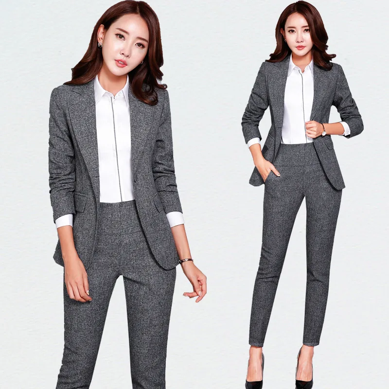 New-Blazers-Suit-Solid-Simple-Women-Pants-Suits-2-Two-Piece-Sets-Long ...