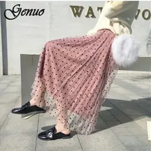 Новая плиссированная юбка в горошек бархатная длинная юбка с высокой талией Женская Макси юбка женская школьная юбка пляжные женские юбки