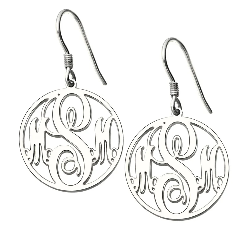 Personalized Circle monogram Earrings Sterling Silver Monogrammed Earrings Handmade Initials ...