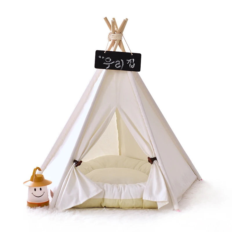 

2019 Time-limited Sale 100% Cotton Mechanical Wash Solid Yuyu Pet Teepee House Bed For Cat Portable Dog Tents For Small Dogs