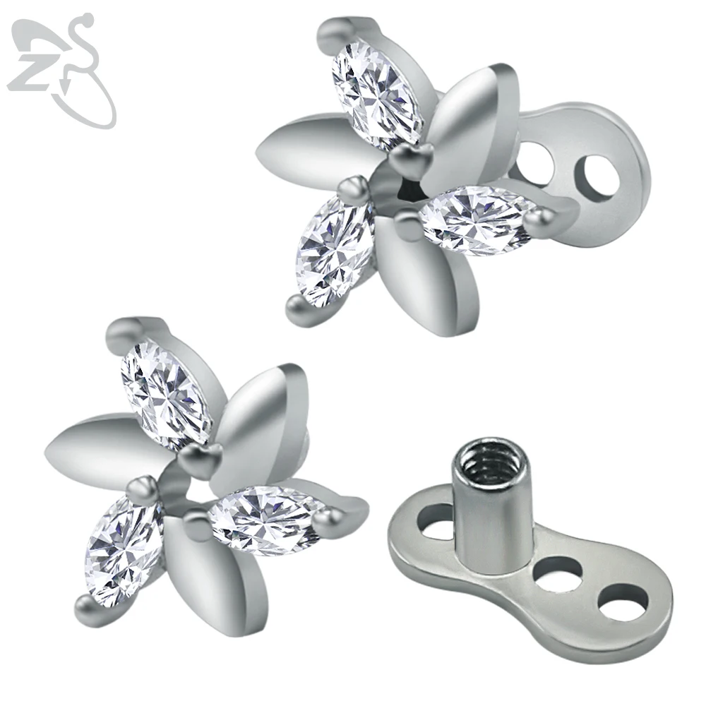 New Flower Crystal Dermal Anchor Jewelry Titanium Piercing Micro Dermal