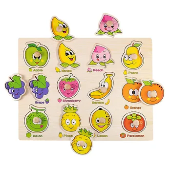 

Children Hand Grab Board Puzzle Wooden Toys Cartoon Animal Fruit Jigsaw Kids Baby Early Educational Learning Enlightenment Toy