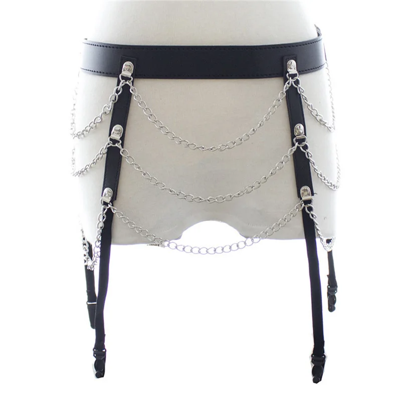 Sexy Faux leather Garters Punk metal Chain Tassel Waist Around Garter