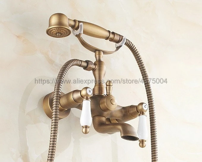 Antique Brass Tub Faucet Ceramic Handle & Handheld Shower Head Faucet Bathtub faucet set shower faucet set Ntf157