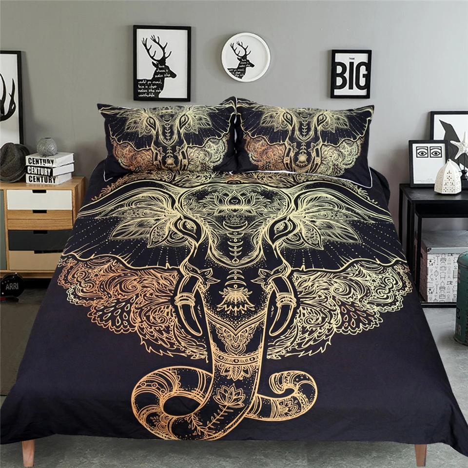 LAI Yin Sun Tribal Elephant Bedding Set Boho Mandala Golden Design Ethnic Indian God Ganesha Duvet Cover Indian Symbol Bed Set LAI Yin Sun Tribal Elephant Bedding Set Boho Mandala Golden Design Ethnic Indian God Ganesha Duvet Cover Indian Symbol Bed Set