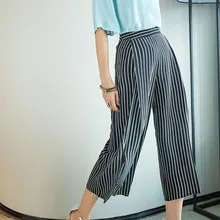 Постельное белье из шелка широкие брюки шелк тутового шелка длиной до щиколотки свободные женские повседневные полосатые брюки M L XL