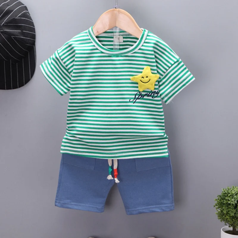 Summer Casual Children Baby Boys And Girls Clothes Star Pattern T-Shirt And Pant Kit Kids Toddler Two-piece Outfit Set Summer Casual Children Baby Boys And Girls Clothes Star Pattern T-Shirt And Pant Kit Kids Toddler Two-piece Outfit Set