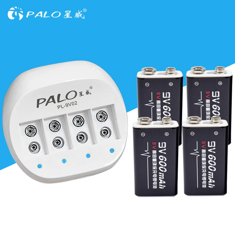 Зарядное устройство PALO 9 В для литий-ионных аккумуляторов 6F22 4 шт. 600 мАч |
