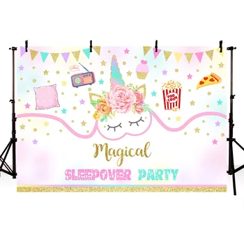 

Magical Sleepover Party Backdrop Unicorn Flower Popcorn Girl's Party Photo Background Photography Backdrops Studio Shoots