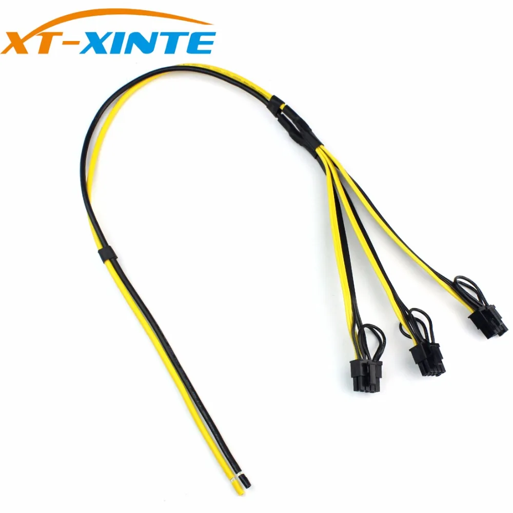 XT-XINTE Power Supply Cable 6+2 Pin Card Line 1 to 3 6pin+ 2pin Adapter Cable 12AWG+18AWG Splitter Wire for Miner Mining BTC