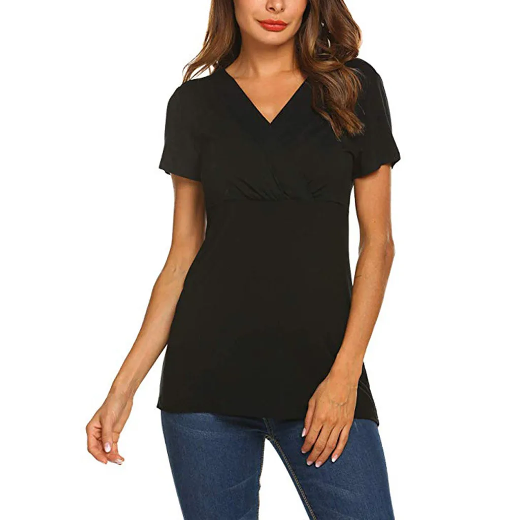 Топ для кормящих женщин летний элегантный повседневный VNeck Vetement Allaitement футболка новорожденного одежда для беременных, для грудного вскармливания 19M7