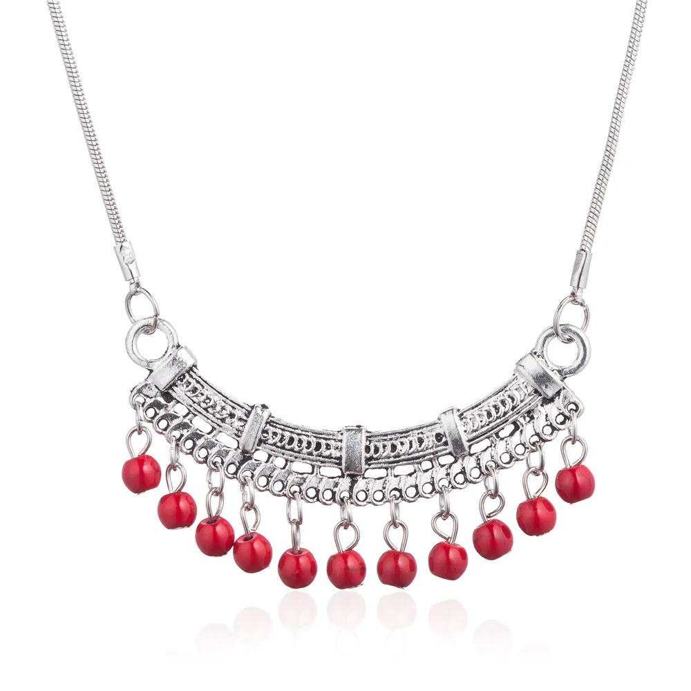 HOCOLE, этническое, новинка, колье, модное ожерелье, винтажное, серебряное, красное, синее, с бусинами, ожерелье для женщин - Окраска металла: red