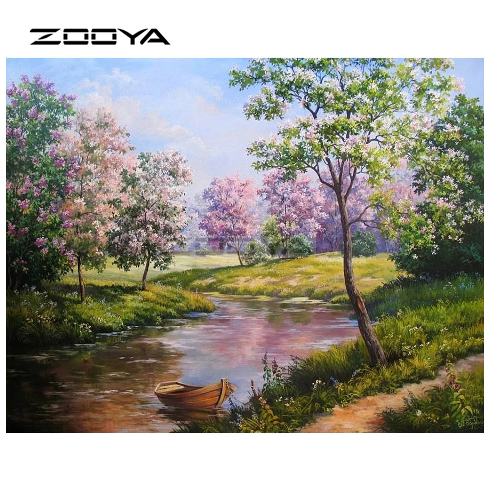 ZOOYA Алмазная вышивка DIY картина живописное дерево водное небо лодка крестиком