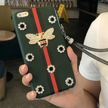 Case For iphone 7 green 3D crystal bling diamond Metal Bee pearl back cover case for iPhone 7 / 7 8 plus 7Plus luxury case coque