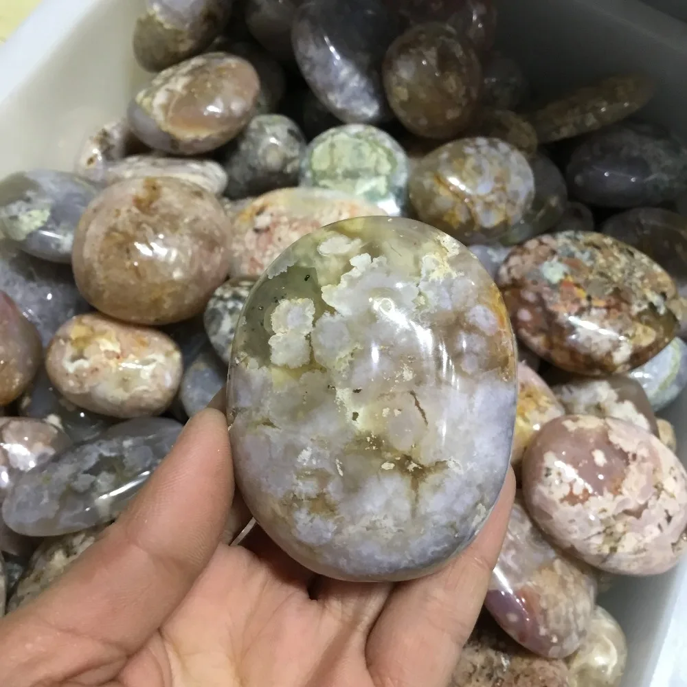 

Natural agate stone cherry blossom agate crystal palm stone for healing