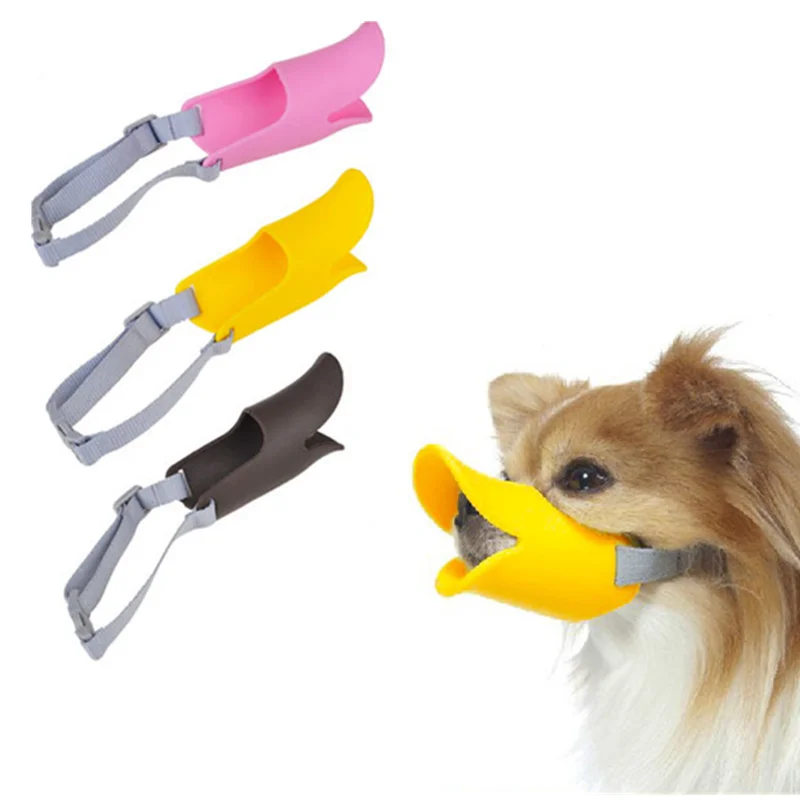 Lovely Cartoon Duck Silicone Dog Muzzles Adjustable Anti Bark Bite