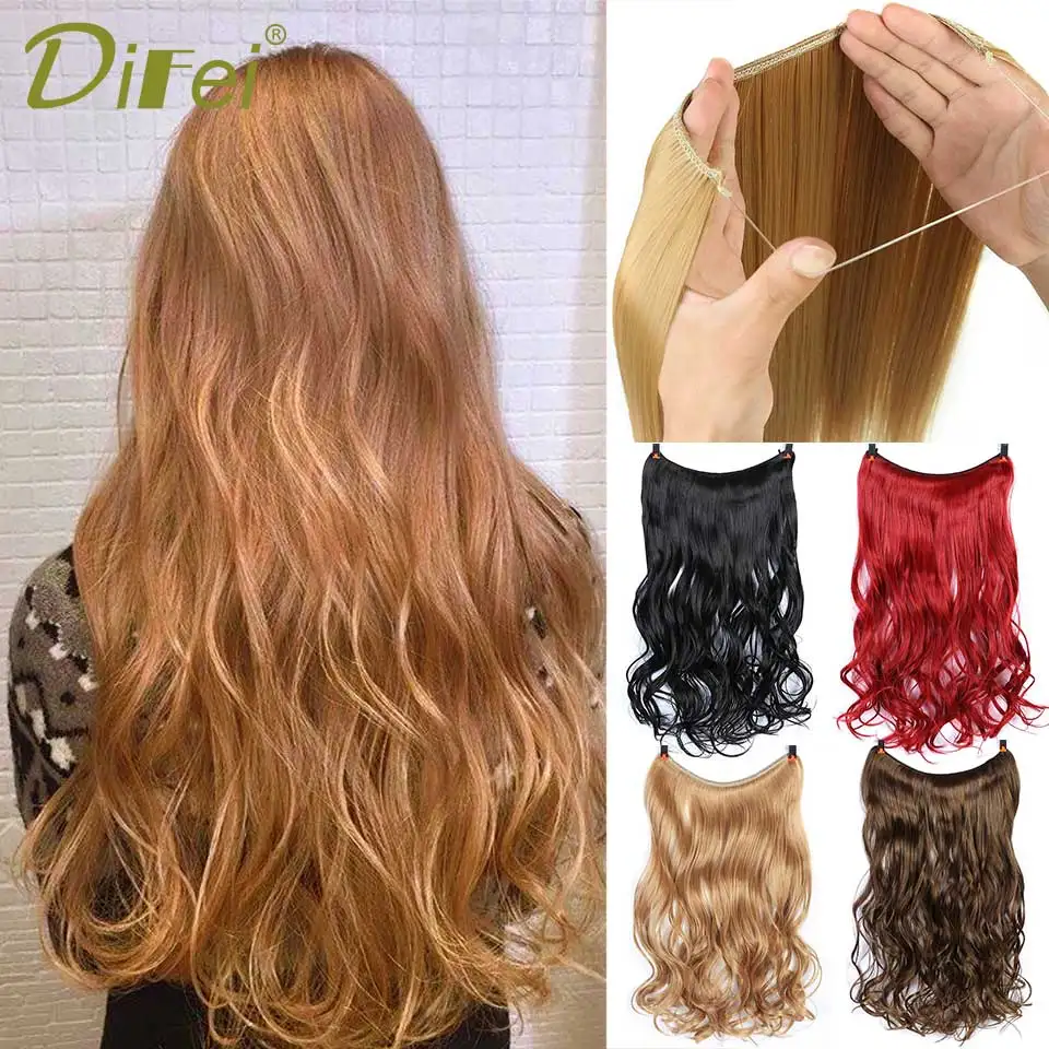 DIFEI 22''Fish Line Hair Extension Long Synthetic Hair Clip In Hair