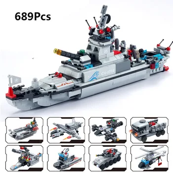 

8 in 1 Military series WW.2 World war 689pcs HMS Dreadnought Battleship Model Building Blocks Toys For Children Christmas Gifts