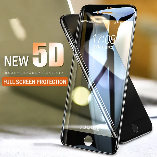 

5D Cold Carving Full Cover Tempered Glass For iPhone 7/8 plus 9H 3D/4D Curved Edge Case For iPhone X 6 6s plus