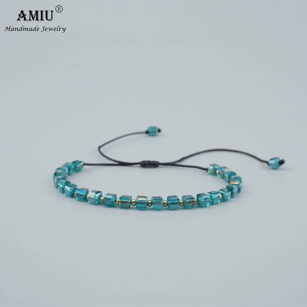 AMIU Jewelry 9colors Colorful Cube Crystal Handmade Bracelets Popular Woven Trendy Brazilian Bracelets For Women Men Bracelet