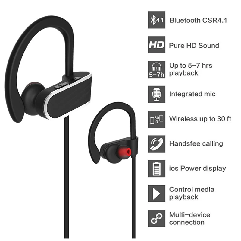 Noise cancelling Sports Bluetooth Headset Wireless Earphone Microphone Handsfree Voice Control Music Earbuds | Электроника