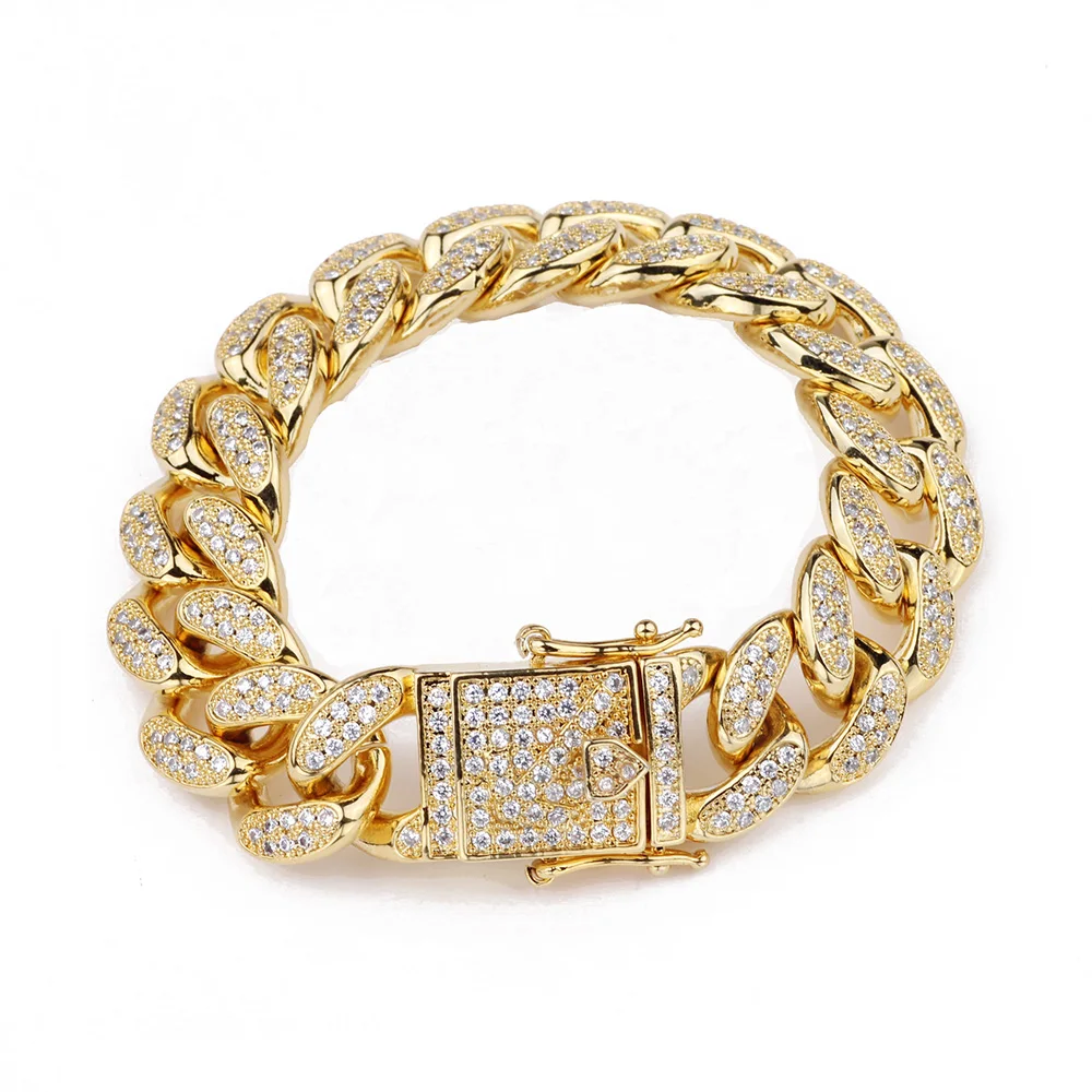 

16mm Men & Women Zircon Curb Cuban Link Bracelet Hip hop Jewelry Gold Silver Thick Heavy Copper Material Iced CZ Chain Bracelet