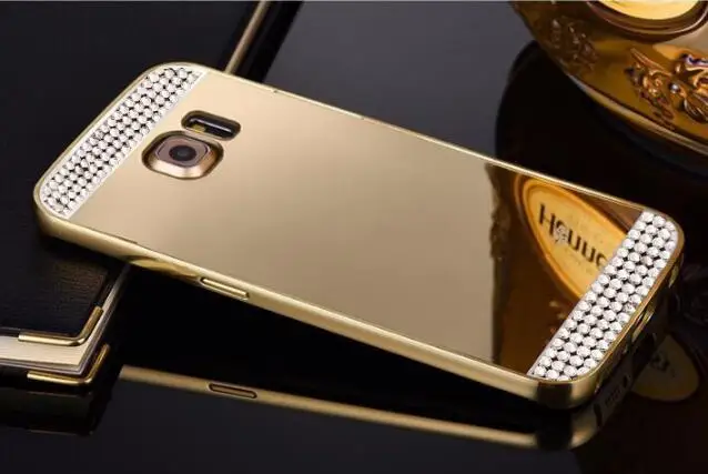 For Samsung galaxy S7 Edge Luxury Rhinestone Bling Gold Mirror Case For galaxy S7 Edge G9350