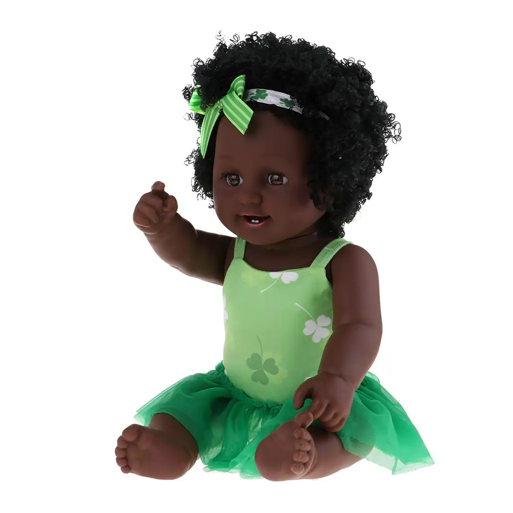 

50cm African Black Girl Doll with Dress headband Reborn Baby Doll Toys Birthday Christmas Gift for Children Kids Toddler