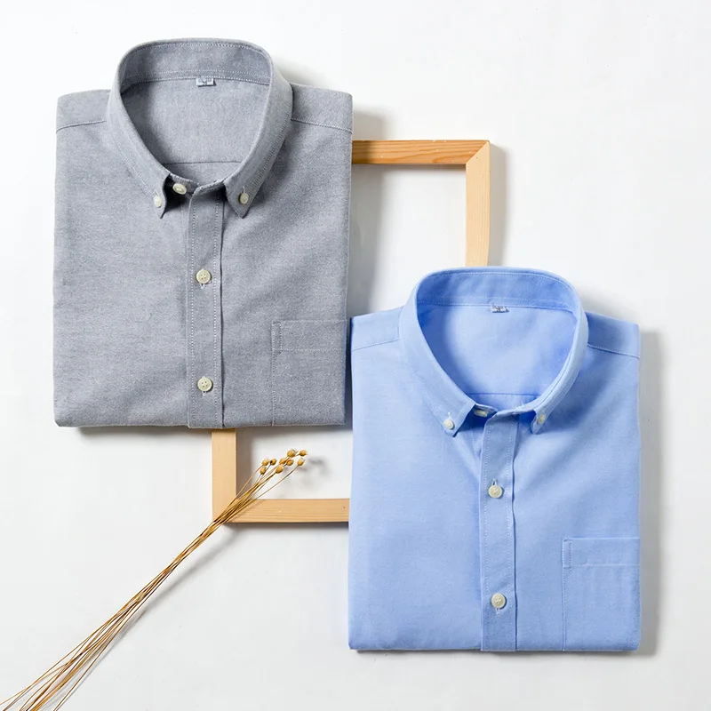مكتب قصير كم قميص الرجال 2018 الصيف الجديدة الرجال النمط الأساسي أكسفورد قميص زائد الحجم الصلبة الأبيض الأزرق القطن ذكر قميص قمم