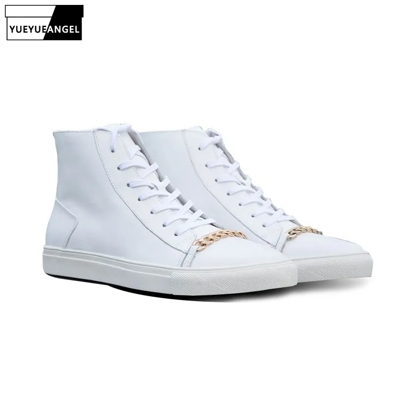 

High Quality Brand High Top Punk Mens Genuine Leather Cow Round Toe Male Casual Shoes Lace Up Breathable Hot Sale Plus Size